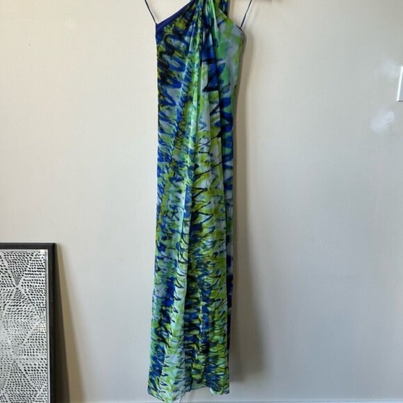 VINTAGE JEAN PAUL GAULTIER HALTER NECK CHEVRON PRINT MESH MAXI DRESS SZ M - Picture 11 of 12